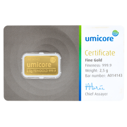 Goudbaar Umicore 2,5 gram met certificaat