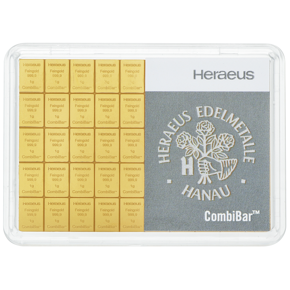 importeren heerser Disco Koop de Heraeus CombiBar 50 x 1 gram goud bij Goudwisselkantoor