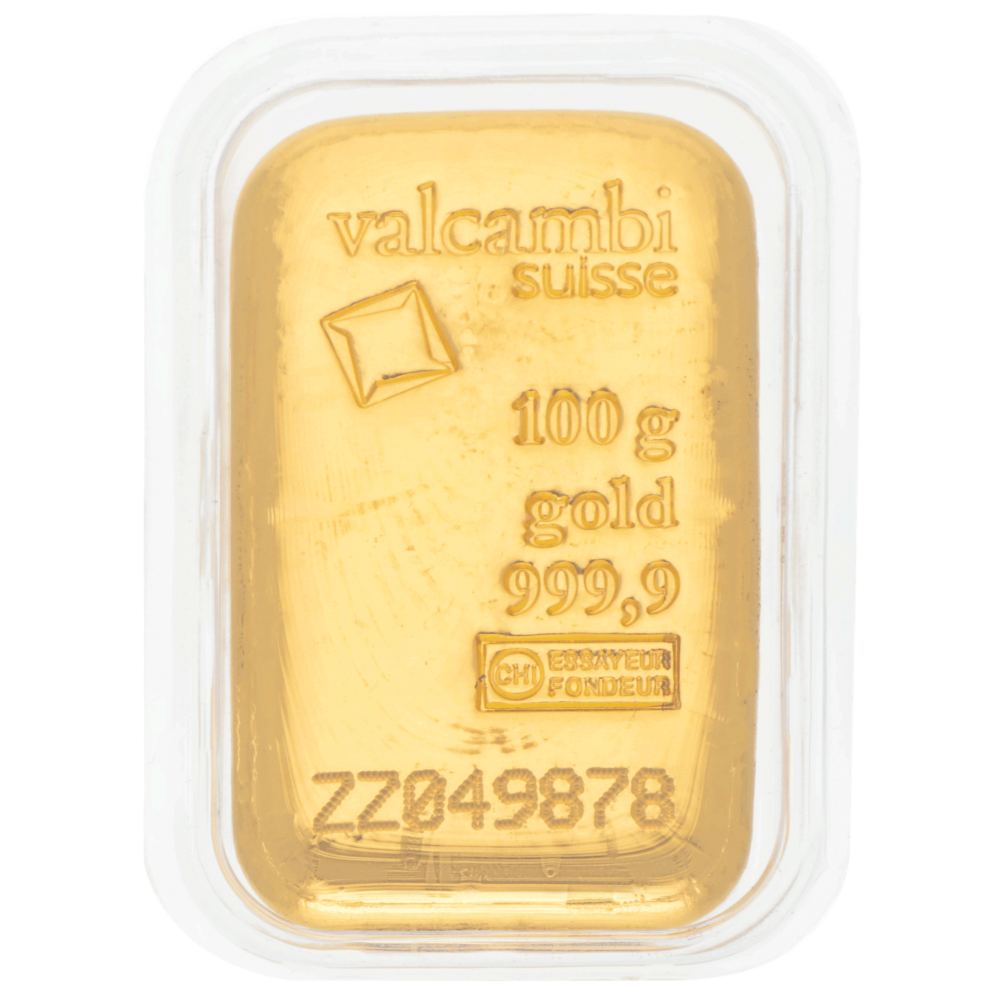 Goudbaar Valcambi 100 gram met certificaat