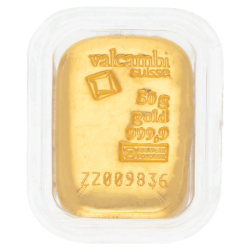 Goudbaar Valcambi 50 gram met certificaat